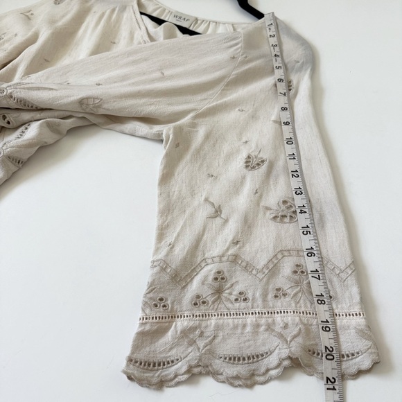 WRAP London Linen Tunic Blouse Women’s L Boho Embroidered Floral Cream Summer - Picture 8 of 10